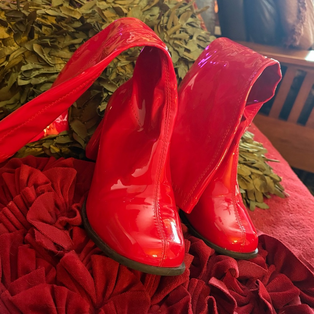 Ellie Red Patent vinyl Heeled Boots